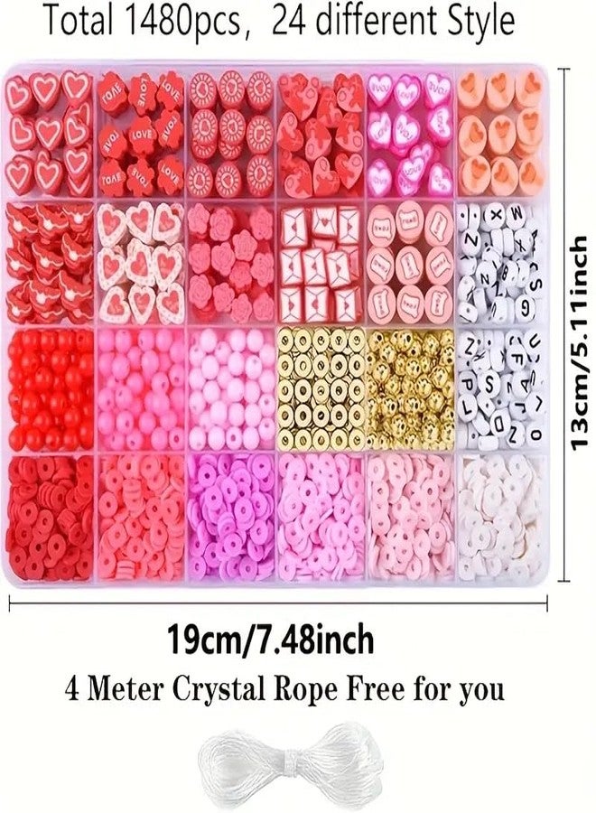 Nuvex Jewelry Making Kit Red | 24-Style Colorful Beads for DIY Bracelets, Necklaces, Hairbands & Rings | Polymer Clay Heishi, Alphabet, Heart & Gold Spacer Beads | Creative Craft Gift Set for Girls - Image 2